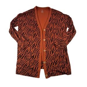 Kyte Baby Kyte Living Bamboo Cardigan Sweater M Tiger Stripe Orange Black Button
